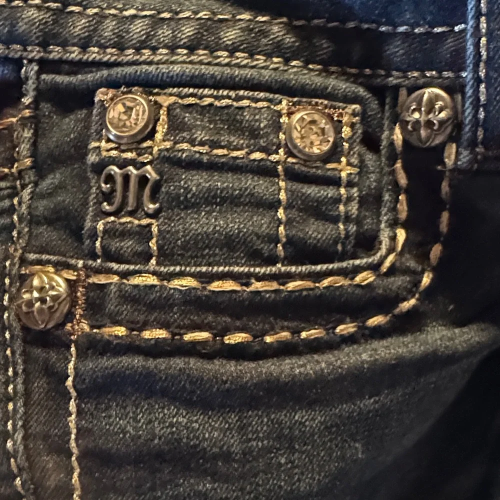 Miss Me Dark Blue Embroidered Bootcut Jeans with Gold Accents - Picture 8 of 12